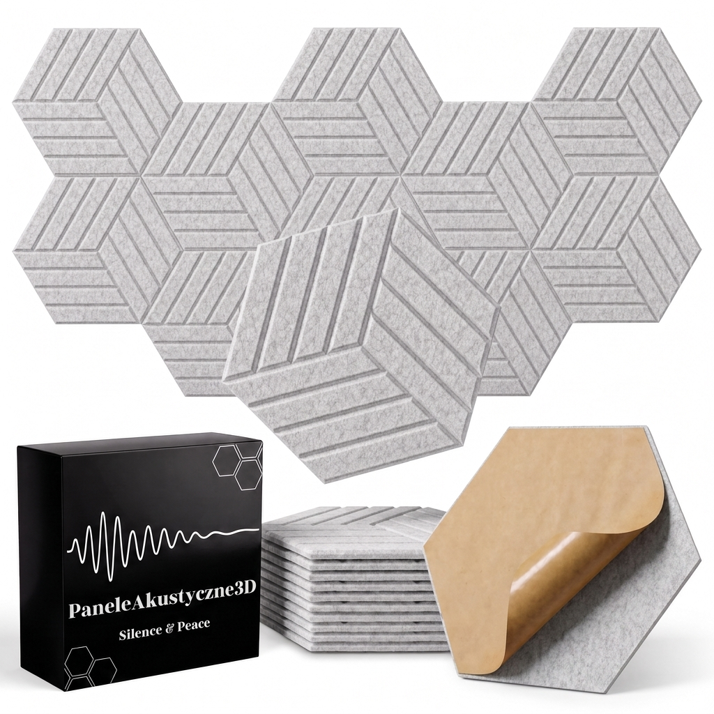 Panele akustyczne na ścianę samoprzylepne - HEKSAGON 3D 18cm (10 szt)