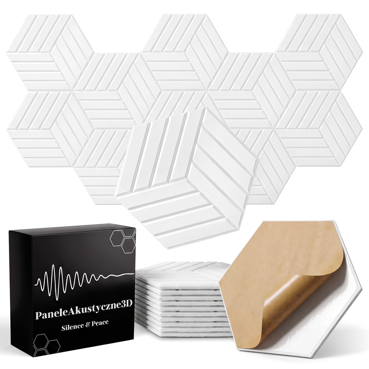 Panele akustyczne na ścianę samoprzylepne - HEKSAGON 3D 18cm (10 szt)