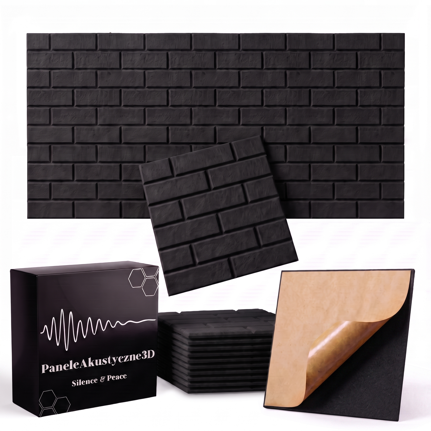 Panele akustyczne na ścianę samoprzylepne — CEGŁA 3D 30x30 (10 szt)