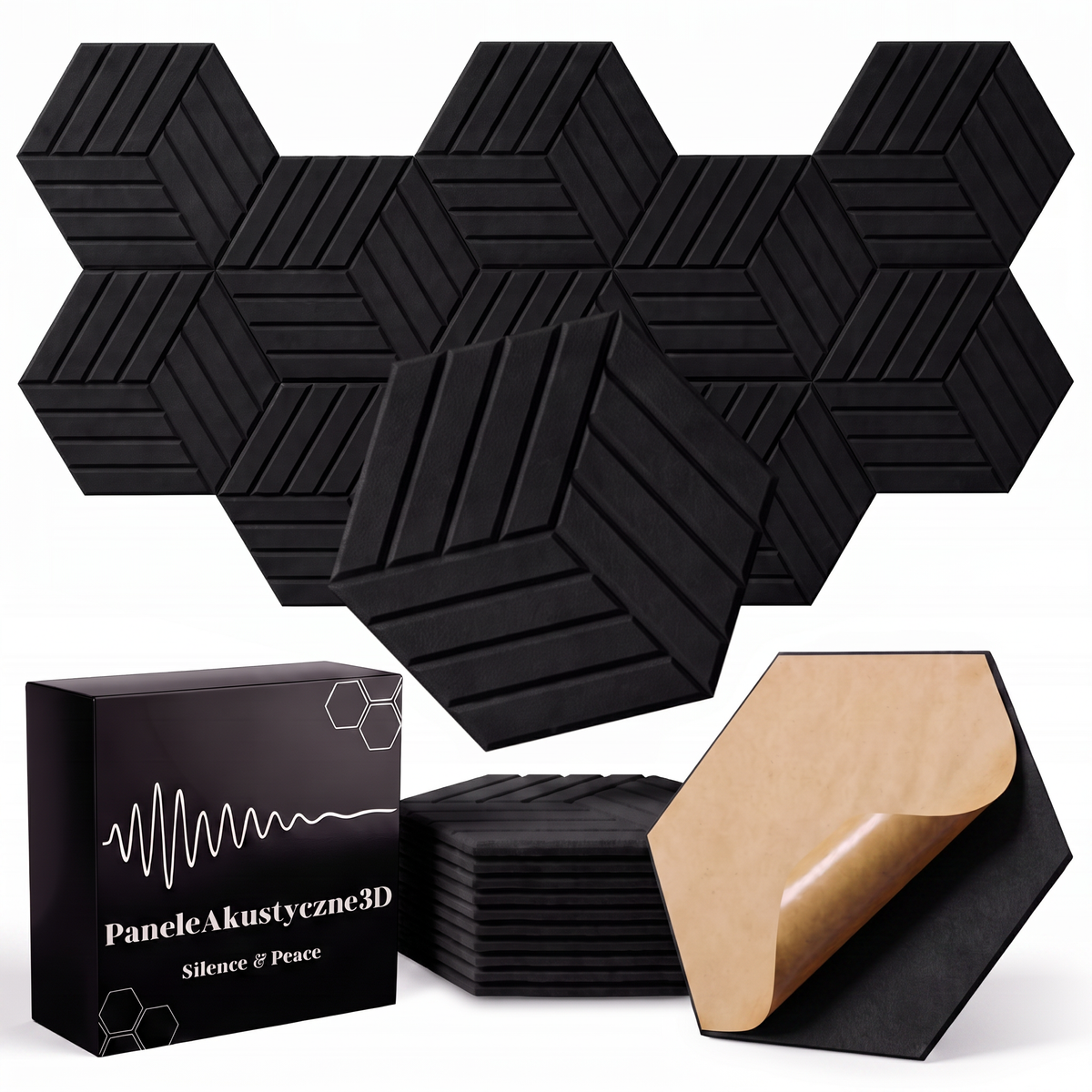 Panele akustyczne na ścianę samoprzylepne - HEKSAGON 3D 18cm (10 szt)