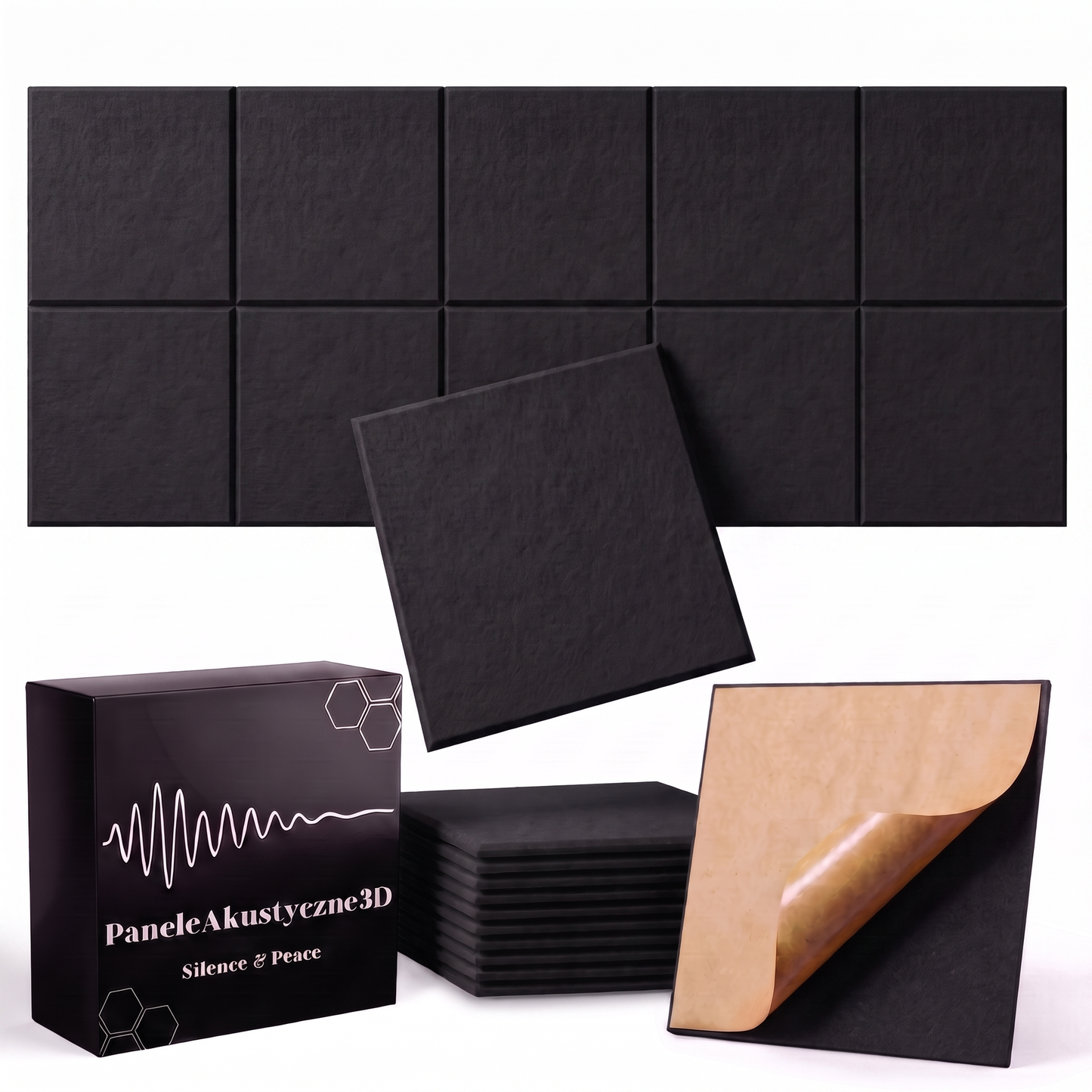 Panele akustyczne na ścianę samoprzylepne — TAFLA 3D 30x30 (10 szt)